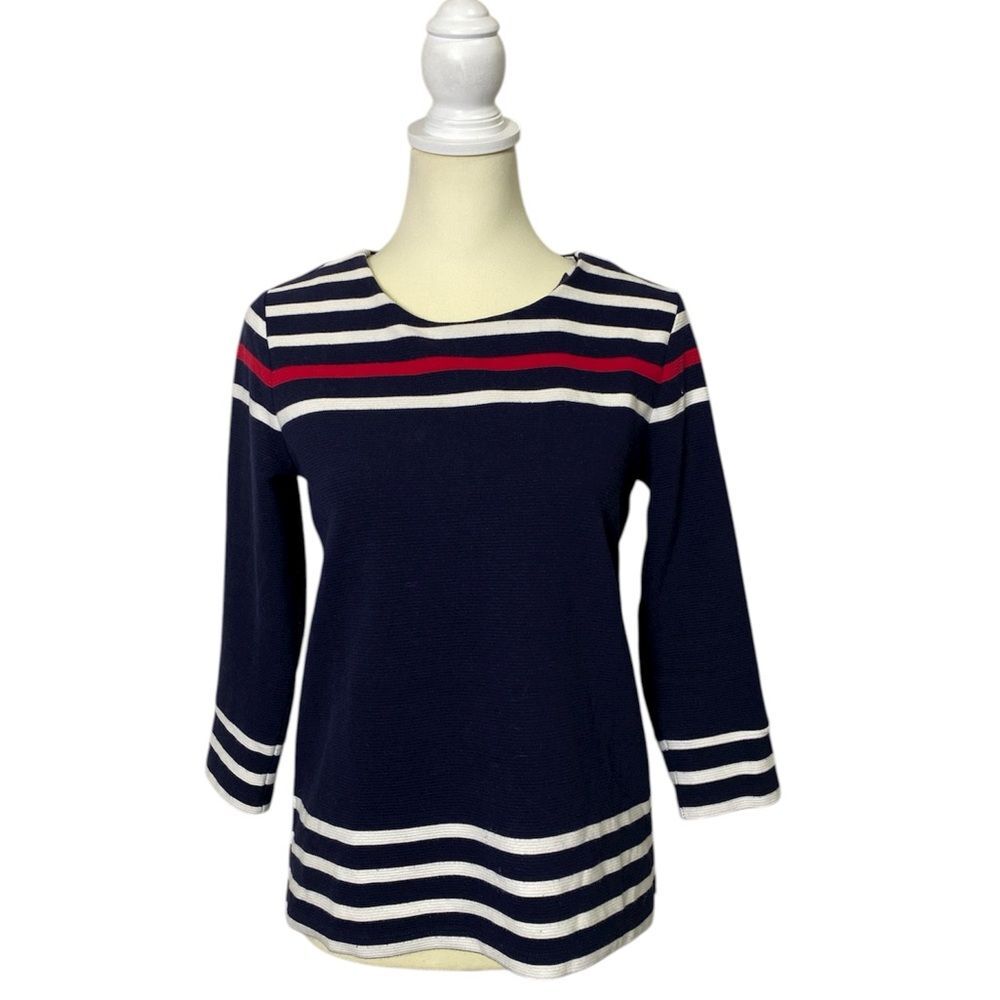 Talbots Cotton Blend Nautical Striped 3/4 Sleeve Sweater Women's Size Small